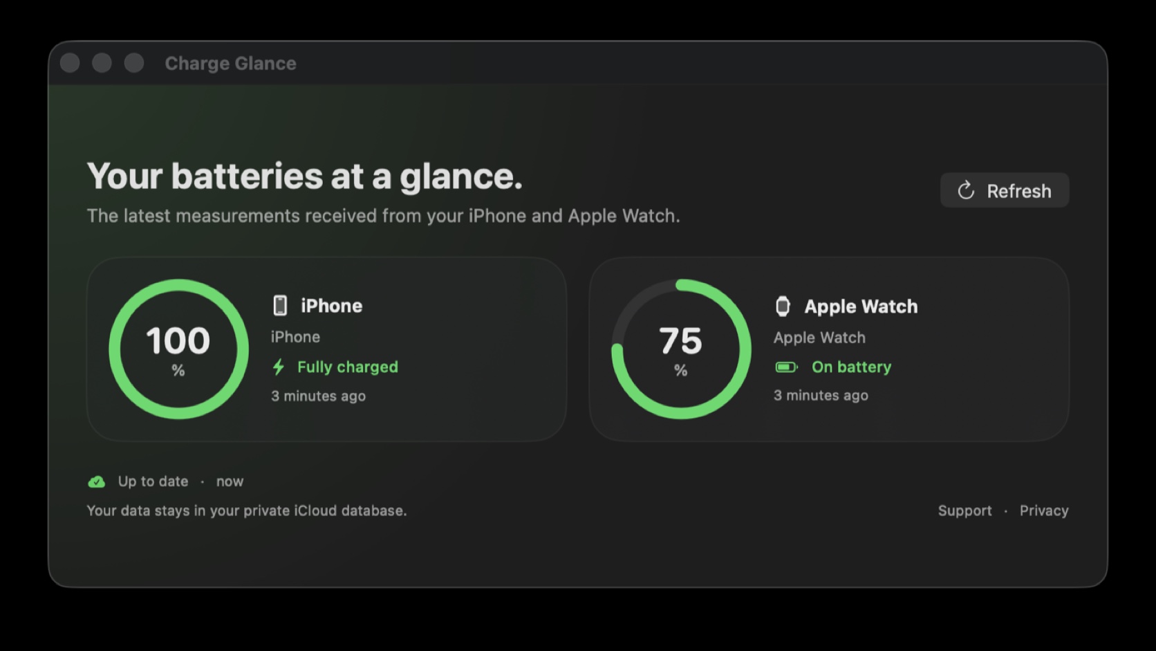 Charge Glance affiche les batteries de l’iPhone et de l’Apple Watch sur Mac